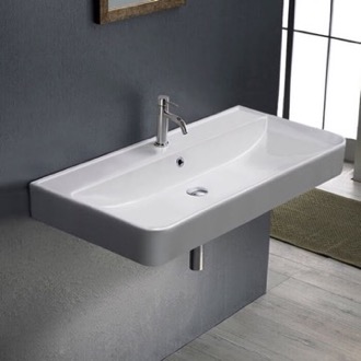 Bathroom Sink Rectangle White Ceramic Wall Mounted or Drop In Sink CeraStyle 078800-U